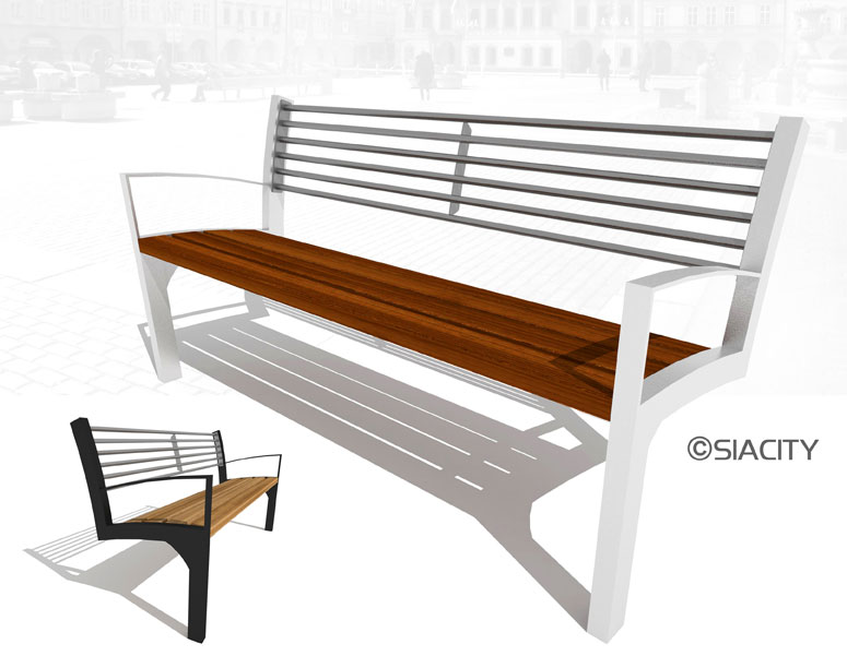 S-LA22 Parková lavička s výpní z latí a ocelových prutů - s područkami, vetknutá