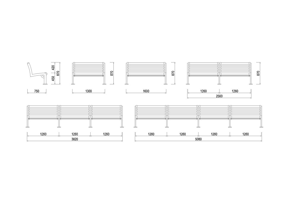 S-LA07 Parková lavička s výplní z latí - vetknutá S-LA07 Parková lavička s výplní z latí - vetknutá