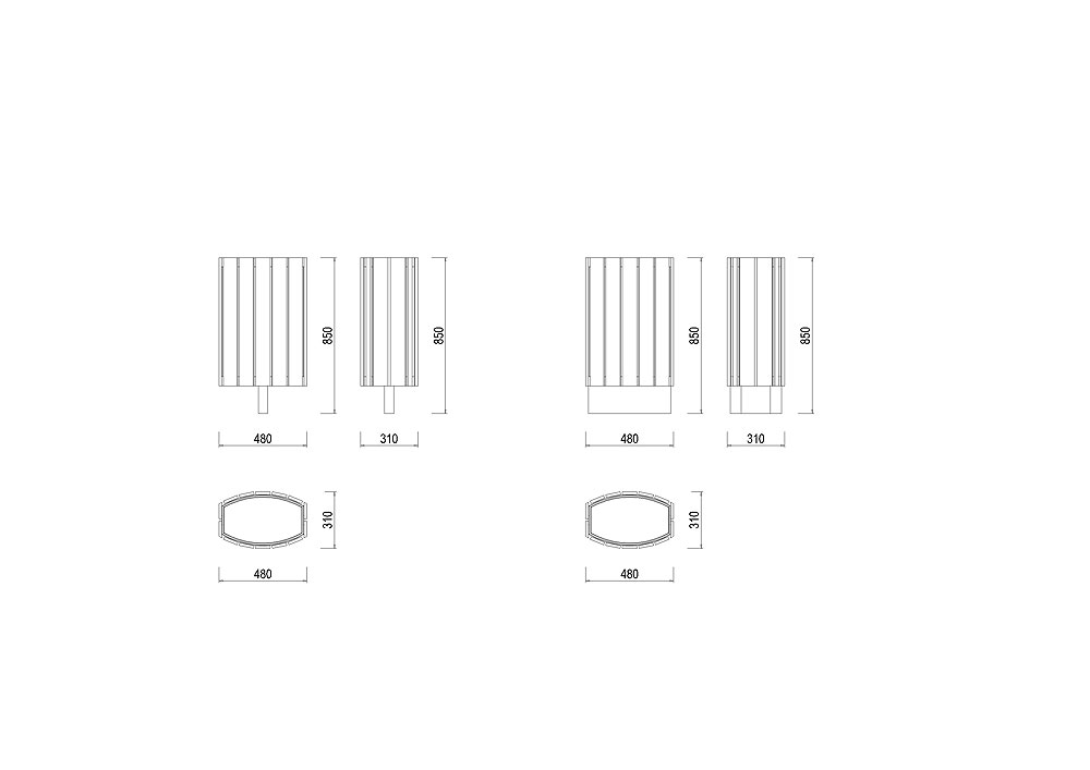 X-OK14 Odpadkový koš bez víka s výplní z latí X-OK14 Odpadkový koš bez víka s výplní z latí